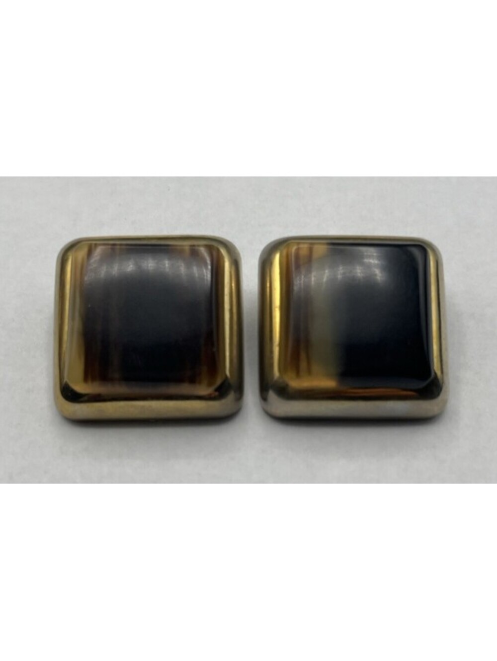 Vintage French Couture Buttons Créations Déposé Set Of 2 Smoky Lucite Gold